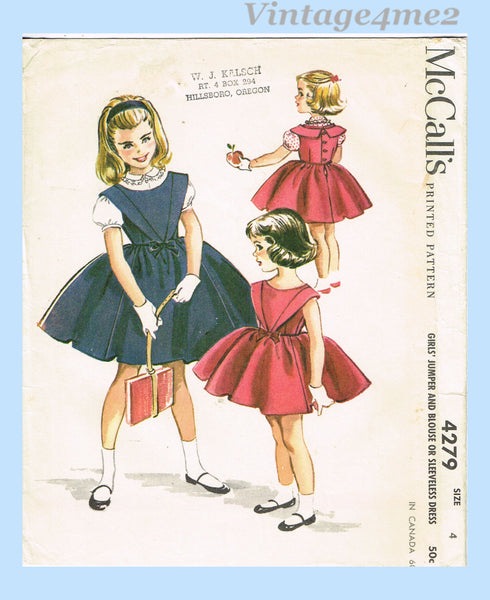 1950s Vintage McCall's Sewing Pattern 4279 Uncut Helen Lee Girls Dress Size 4