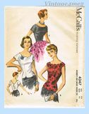1950s Vintage McCalls Sewing Pattern 4347 Uncut Plus Size Ladies Blouse 46 Bust