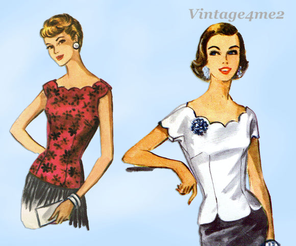1950s Vintage McCalls Sewing Pattern 4347 Uncut Plus Size Ladies Blouse 46 Bust