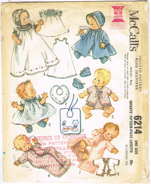 1960s Vintage McCalls Sewing Pattern 6214 Cute Baby Layette w Booties Dresses