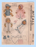 1930s Original Vintage McCall Sewing Pattern 632 20in Dy-Dee Doll Baby Clothes