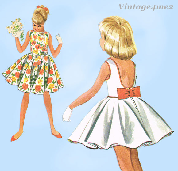 1960s Vintage McCall's Sewing Pattern 6384 Cute Little Girls Party Dress Size 8