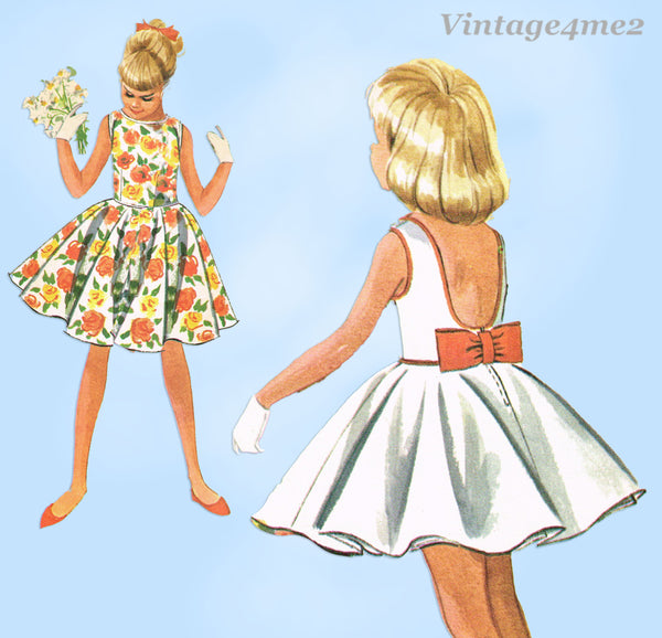 1960s Vintage McCall's Sewing Pattern 6384 Cute Little Girls Party Dress Size 8