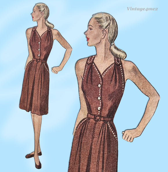 McCall 6393: 1940s Rare Misses Sun Dress & Topper 32B Vintage Sewing Pattern