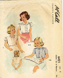 1940s Original Vintage McCall Sewing Pattern 6421 Toddler Girls Blouse Set