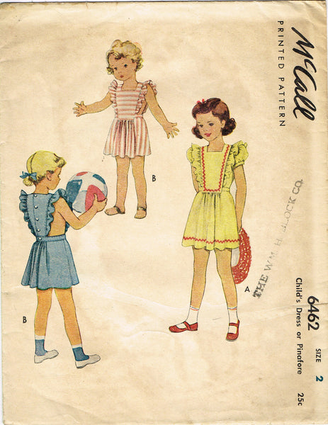 McCall 6462: 1940s Cute Toddler Girls Pinafore Dress Sz2 Vintage Sewing Pattern
