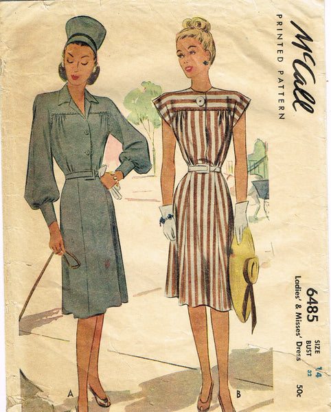 McCall 6485: 1940s Stylish Misses Street Dress Sz 32 B Vintage Sewing Pattern