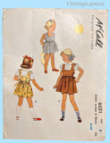 1940s Vintage McCall Sewing Pattern 6521 Cute Toddler Girls Sun Dress Size 2