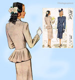 McCall 6800: 1940s Gorgeous Misses Peplum Suit Sz 38 B Vintage Sewing Pattern