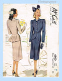 McCall 6800: 1940s Gorgeous Misses Peplum Suit Sz 38 B Vintage Sewing Pattern