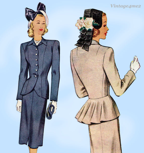 McCall 6800: 1940s Gorgeous Misses Peplum Suit Sz 38 B Vintage Sewing Pattern