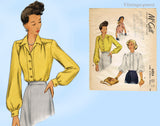 McCall's 6924: 1940s Lovely Misses Casual Blouse Sz 34 B Vintage Sewing Pattern