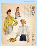 Original 1947 McCall Pattern No. 6924 - Ladies' and Misses' Blouse