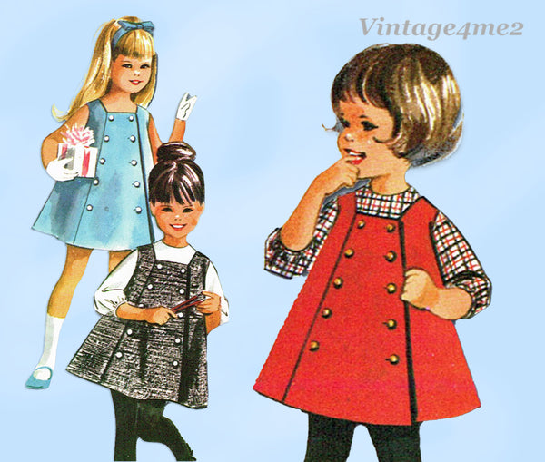 1960s Vintage McCalls Sewing Pattern 6937 Cute Helen Lee Girls Jumper Dress Sz6
