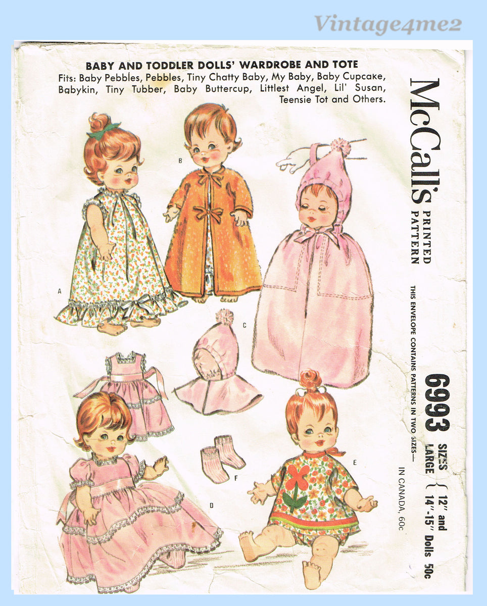 1960s Vintage McCalls Sewing Pattern 6993 Cute 12-15 Inch Baby Pebbles ...