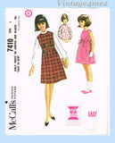 1960s Vintage McCalls Sewing Pattern 7410 Easy Girls High Waist Dress Sz 7