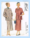Original 1948 McCall's Pattern No. 7423 - Maternity Two-Piece Suit Dress