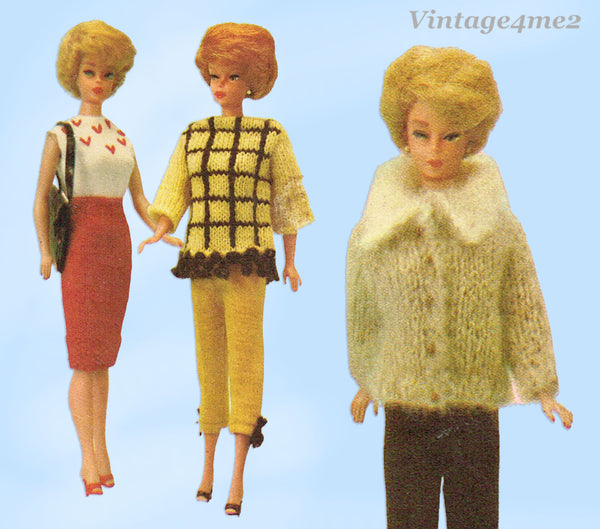 1960s Vintage McCalls Sewing Pattern 7431 Uncut 11.5in Barbie Doll Clothes with Sweater