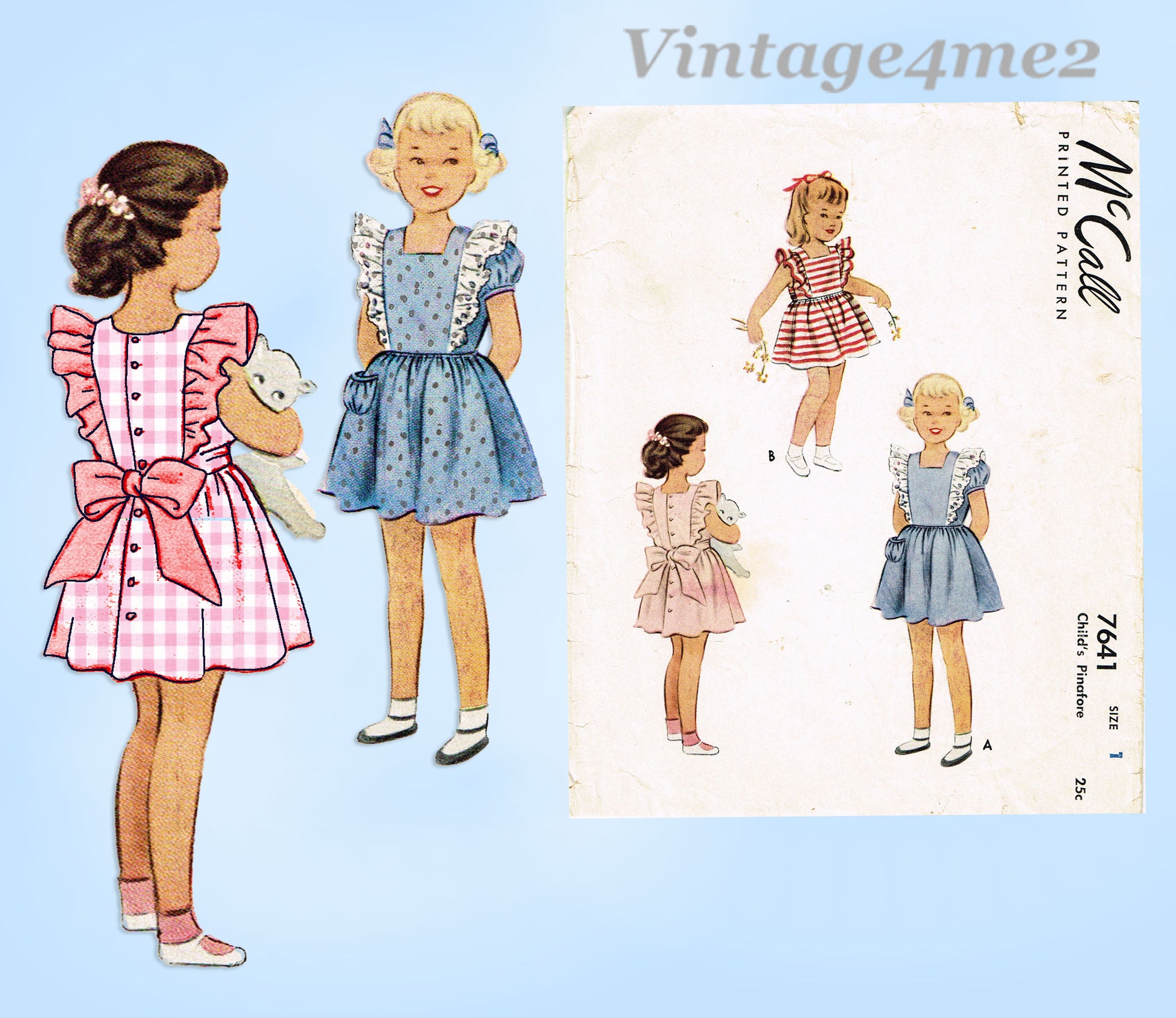 1940s Vintage McCall Sewing Pattern 7641 Baby Girls Pinafore Dress Sz1 – Vintage4me2