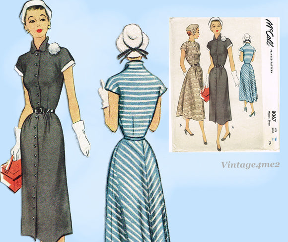 1950s Vintage McCall Sewing Pattern 8067 Chic Afternoon Dress Sz 34 B UNCUT