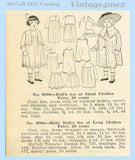 1910s Vintage McCall Sewing Pattern 8090 18 Inch Little Girl Doll Clothes Set