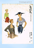 1950s Vintage McCall Sewing Pattern 8193 Misses Sexy Dressy Summer Blouse Sz 34