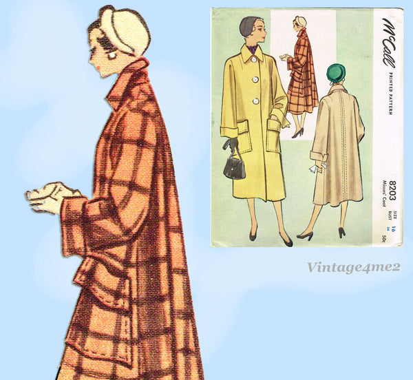 1950s Vintage McCall Sewing Pattern 8203 Chic Ladies Dress Coat  Sz 34 B UNCUT