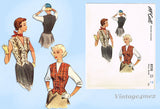 1950s Vintage McCalls Sewing Pattern 8228 Classic Fitted Vest Blouse Uncut 34 B