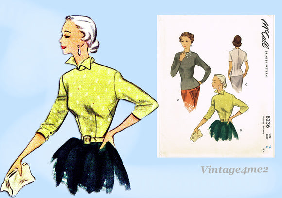 1950s Vintage McCalls Sewing Pattern 8236  High Fashion Blouse Uncut 34 B