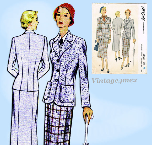 1950s Vintage McCall Sewing Pattern 8253 Chic Classic Ladies Suit Sz 34 B UNCUT