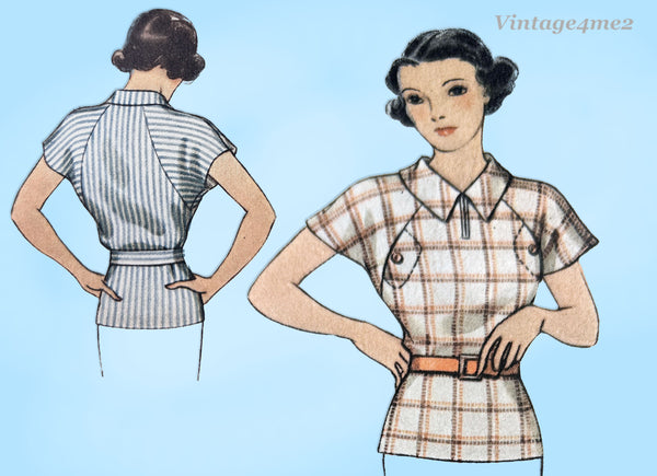 1930s Vintage McCall's Sewing Pattern 8262 Stylish Misses Peplum Blouse Sz 40 B