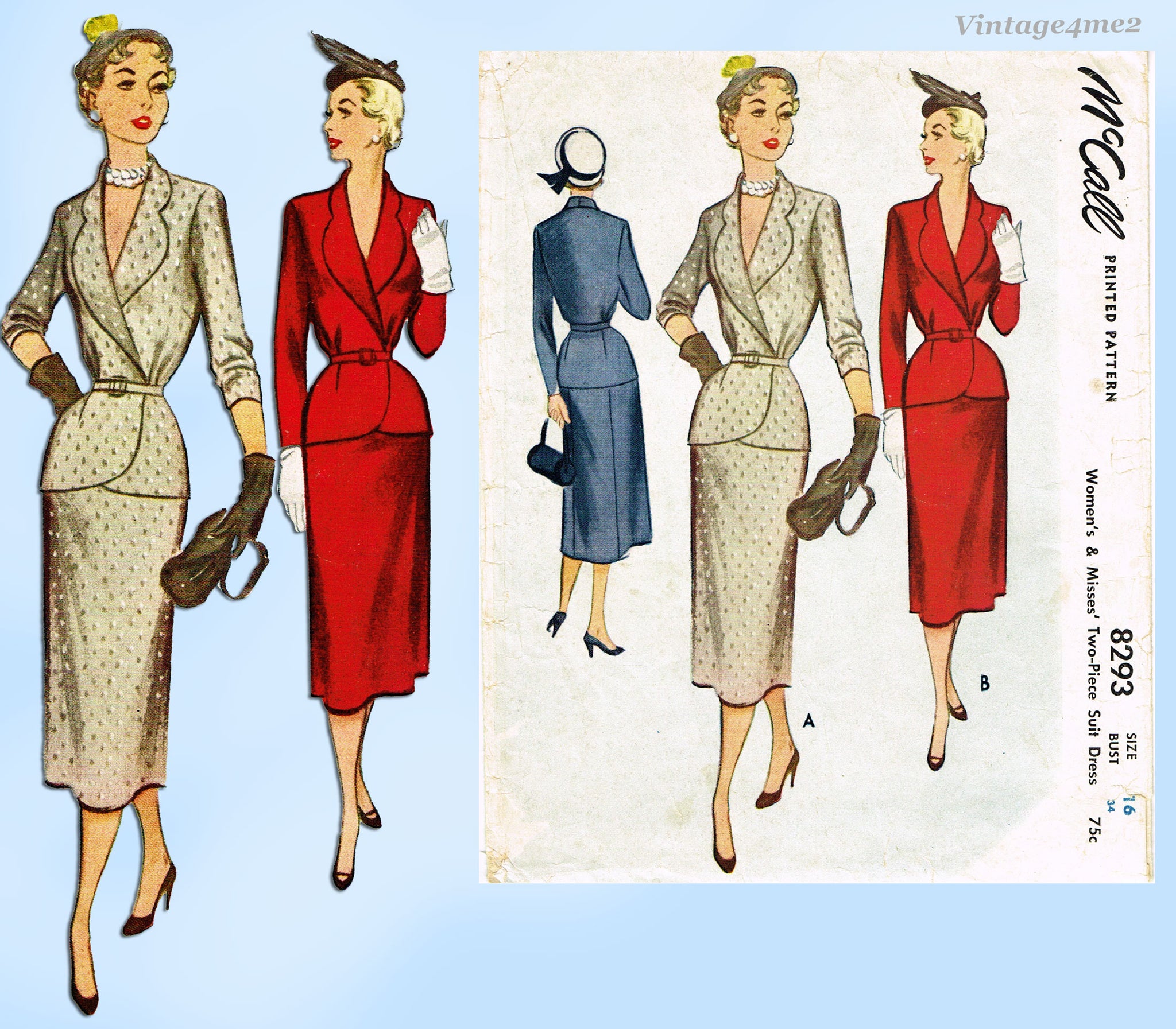 1950s Vintage McCall Sewing Pattern 8293 Dressy Ladies Slender Suit Sz –  Vintage4me2