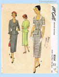 1950s Vintage McCall Sewing Pattern 8354 Stylish Misses Street Dress Sz 33 B