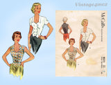 1950s Vintage McCall Sewing Pattern 8531 Uncut Misses Vest or Top Sz 32 Bust
