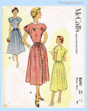 1950s Vintage McCall Sewing Pattern 8541 Lovely Misses Day Dress Sz 30 Bust