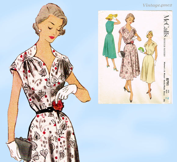 1950s Vintage McCall Sewing Pattern 8791 Uncut Misses Street Dress Sz 36 Bust