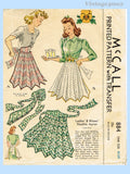 1940s Vintage McCall Sewing Pattern 884 WWII Misses Necktie Apron Fits All