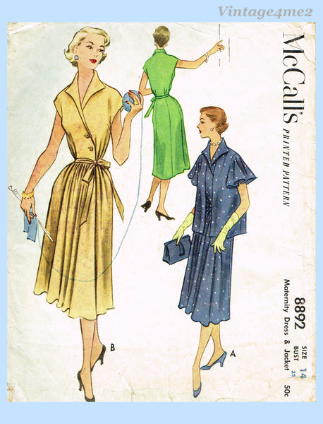 1950s Vintage McCalls Sewing Pattern 8892 Misses Maternity Dress 32B – Vintage4me2