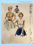 1950s Vintage McCall's Sewing Pattern 9519 Darling Misses Blouse Size 34 Bust