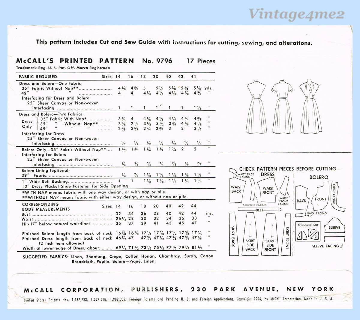 1950s Vintage McCalls Sewing Pattern 9796 Uncut Misses Afternoon Dress ...