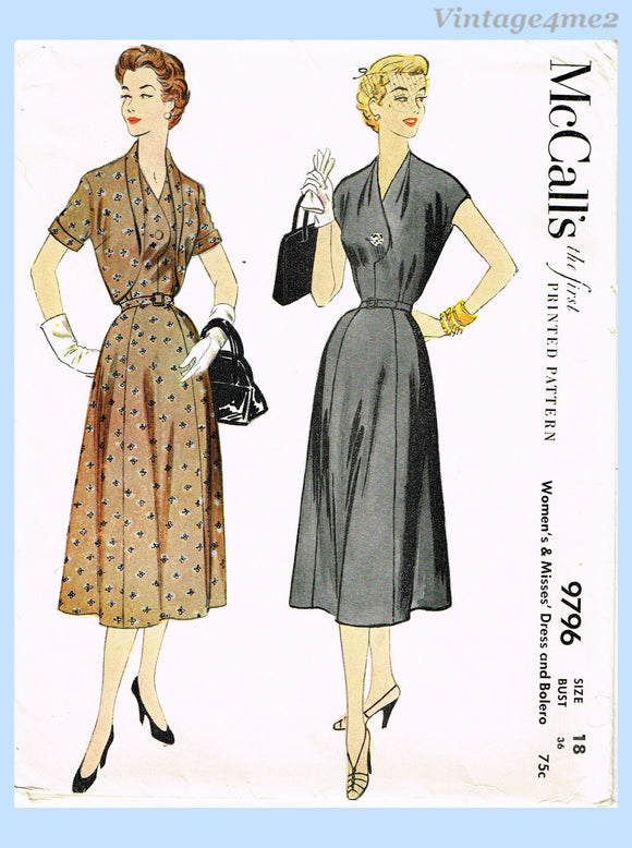 1950s Vintage McCalls Sewing Pattern 9796 Uncut Misses Afternoon Dress ...
