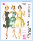 Original 1963 McCall's Pattern No. 6755 - Misses' Dress with Slim or Full Skirt
