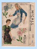 Original 1944 McCall Pattern No. 1134 - Ladies' and Misses' Embroidered Apron