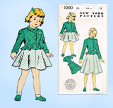 1940s Vintage New York Sewing Pattern 1000 Uncut Little Girls Suit Size 12