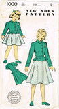 1940s Vintage New York Sewing Pattern 1000 Uncut Little Girls Suit Size 12