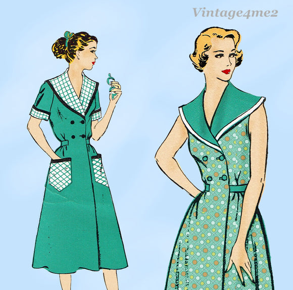 1950s Vintage New York Sewing Pattern 1081 Uncut Misses Wrap Around Brunch Coat 36B