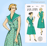 1950s Vintage New York Sewing Pattern 1081 Uncut Misses Wrap Around Brunch Coat 36B