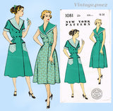 1950s Vintage New York Sewing Pattern 1081 Uncut Misses Wrap Around Brunch Coat 36B