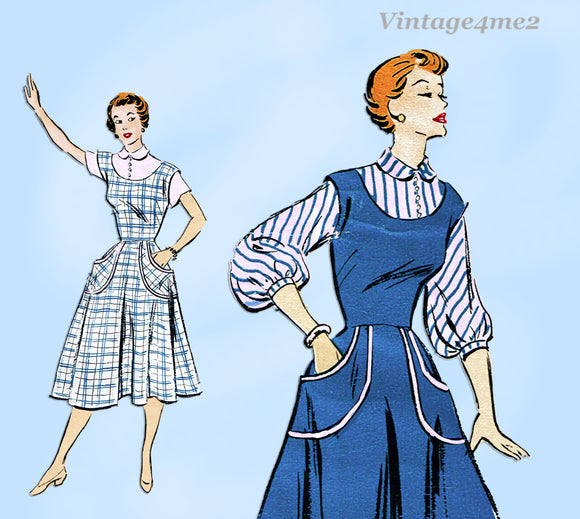 1950s Vintage New York Sewing Pattern 1252 Uncut Misses Jumper Dress Sz 34 Bust