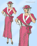 New York 1291: 1930s Uncut Misses Wrap Dress Sz 36 Bust Vintage Sewing Pattern